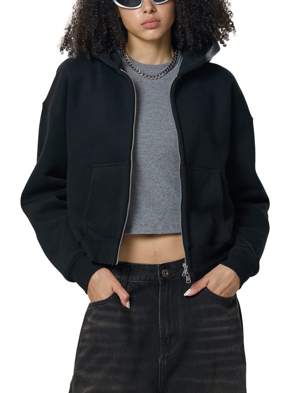 Cropped Zip-Up Fleece Hoodie – Essential Streetwear | Tapstitch-7